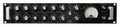 Front panel of a black audio processor with multiple silver knobs, toggle switches, and a large analog meter.