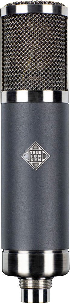 Cylindrical microphone with metal mesh grille and TELEFUNKEN logo on body, viewed from front.