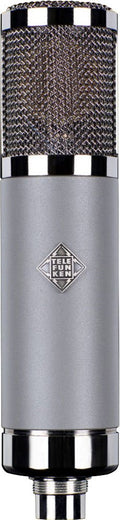 Silver and black metal microphone with mesh grille and TELEFUNKEN logo on the body, showing a multi-pin connector at the bottom.