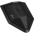 Black boundary microphone with metal mesh grille and plastic border labeled Astatic.