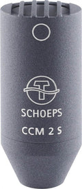 Close-up view of a gray Schoeps CCM 2 S studio microphone.