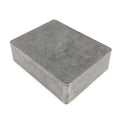 Rectangular gray metal enclosure box with a removable lid viewed at an angle.