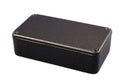 Rectangular black metal enclosure box with four screws on top cover.