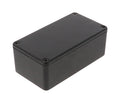 Black rectangular metal enclosure with a textured finish and four screws on the top cover.