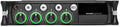 Front panel of a black audio device with four green rotary knobs and five white push buttons including a REC button.