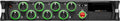 Black audio mixer front panel with eight green-ringed knobs, a red button, and a small display labeled SOUND DEVICES.