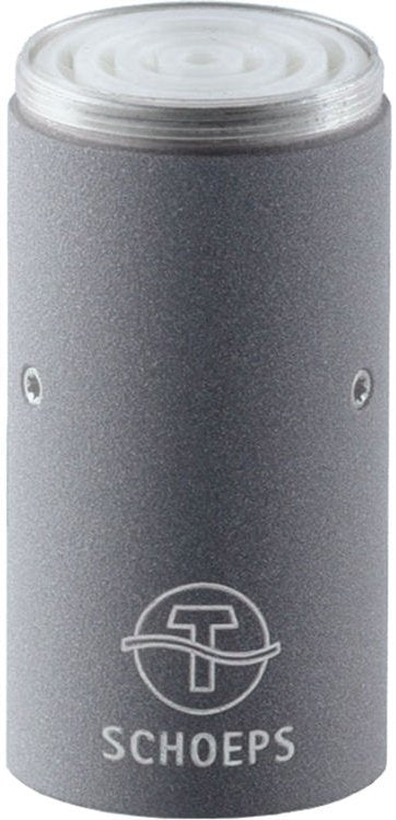 Cylindrical gray device with white top and SCHOEPS logo on front