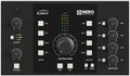 Black monitor controller with multiple rotary knobs, buttons, and LED levels for control room and headphones levels.