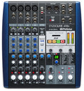 Top view of Presonus StudioLive AR8c audio mixer with multiple input channels and control knobs.