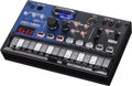 Korg Volca Nubass synthesizer with illuminated step sequencer, knobs, buttons, MIDI in, and audio jacks.