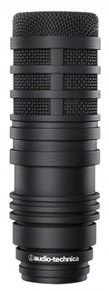 Black cylindrical microphone with mesh grille and audio-technica logo on the body.