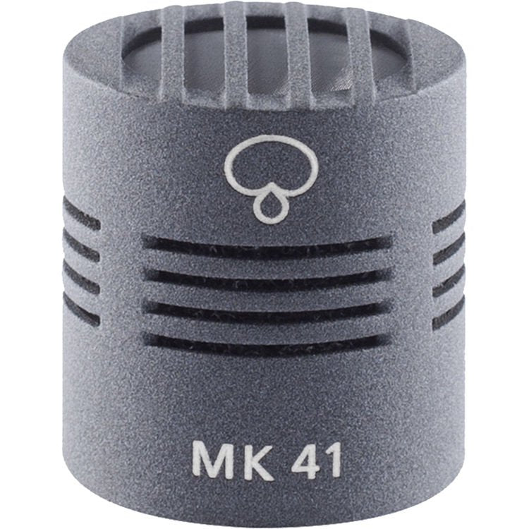 Gray cylindrical microphone capsule with vents and MK 41 printed on it