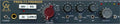 Close-up view of an audio device front panel with knobs, switches, a 1/4 inch jack, and indicator lights.