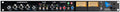 Front panel view of a black rackmount audio compressor with rotary knobs, switches, and a VU meter labeled api 2500+.