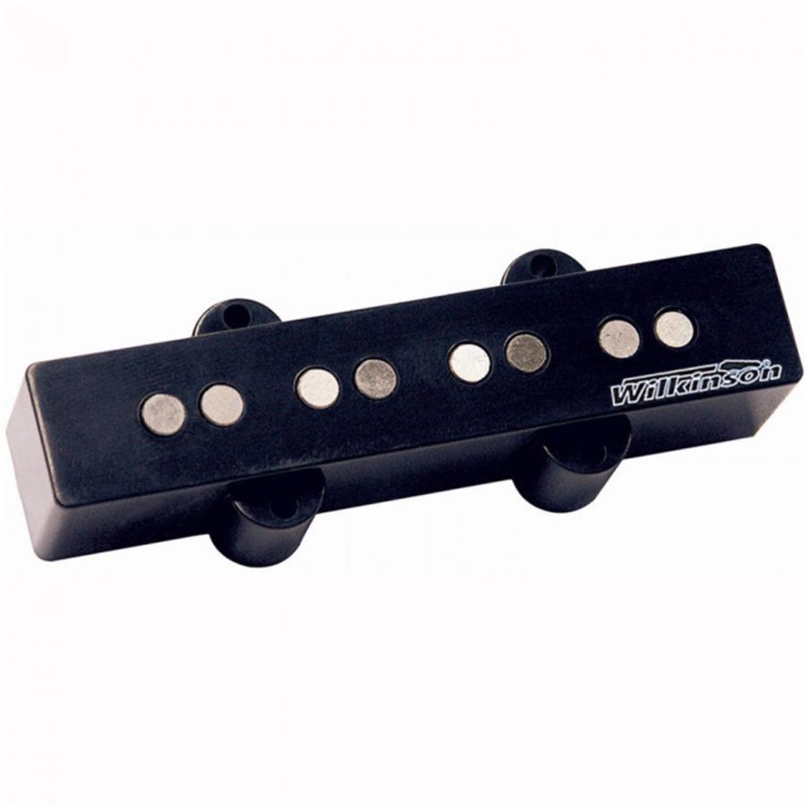 Black rectangular pickup with eight metal pole pieces and Wilkinson logo on a white background.