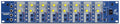 Blue rackmount audio equipment with multiple channels, knobs, switches, and input jacks labeled Focusrite ISA 828 MkII.