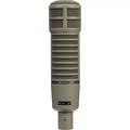 Gray Electro-Voice RE20 dynamic microphone with grille and switch visible from front.