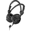 Black over-ear headphones with padded headband and attached cable with inline volume control.