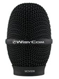 Black mesh microphone head grille with the Wisycom brand and MCM306 model text.