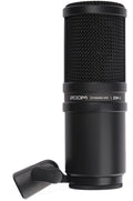 Black Zoom ZDM-1 dynamic microphone with attached rotatable mount shown upright on white background.