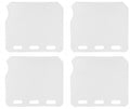 Four white rectangular plastic screen protector sheets with three oval cutouts on one edge.