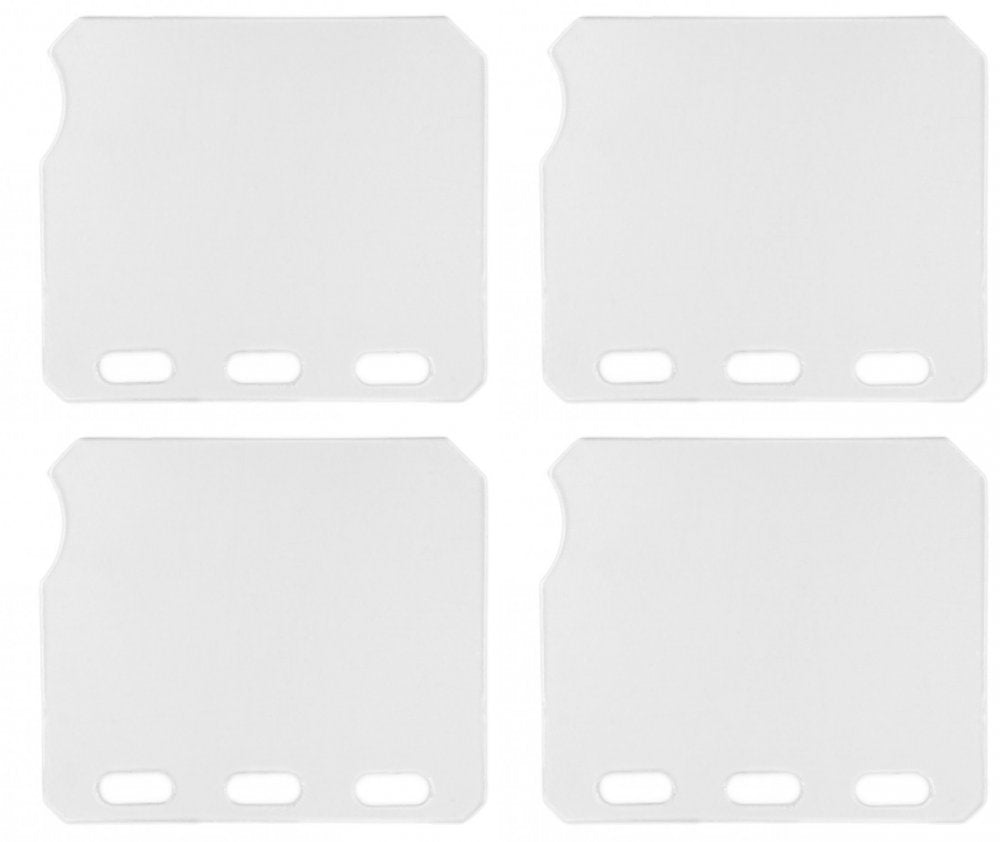 Four white rectangular plastic screen protector sheets with three oval cutouts on one edge.