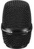 Close-up of a black metal microphone grille head with SENNHEISER branding and model e 835 inscription.