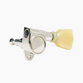 Single silver guitar tuning machine with cream plastic tuning button and TonePros branding.