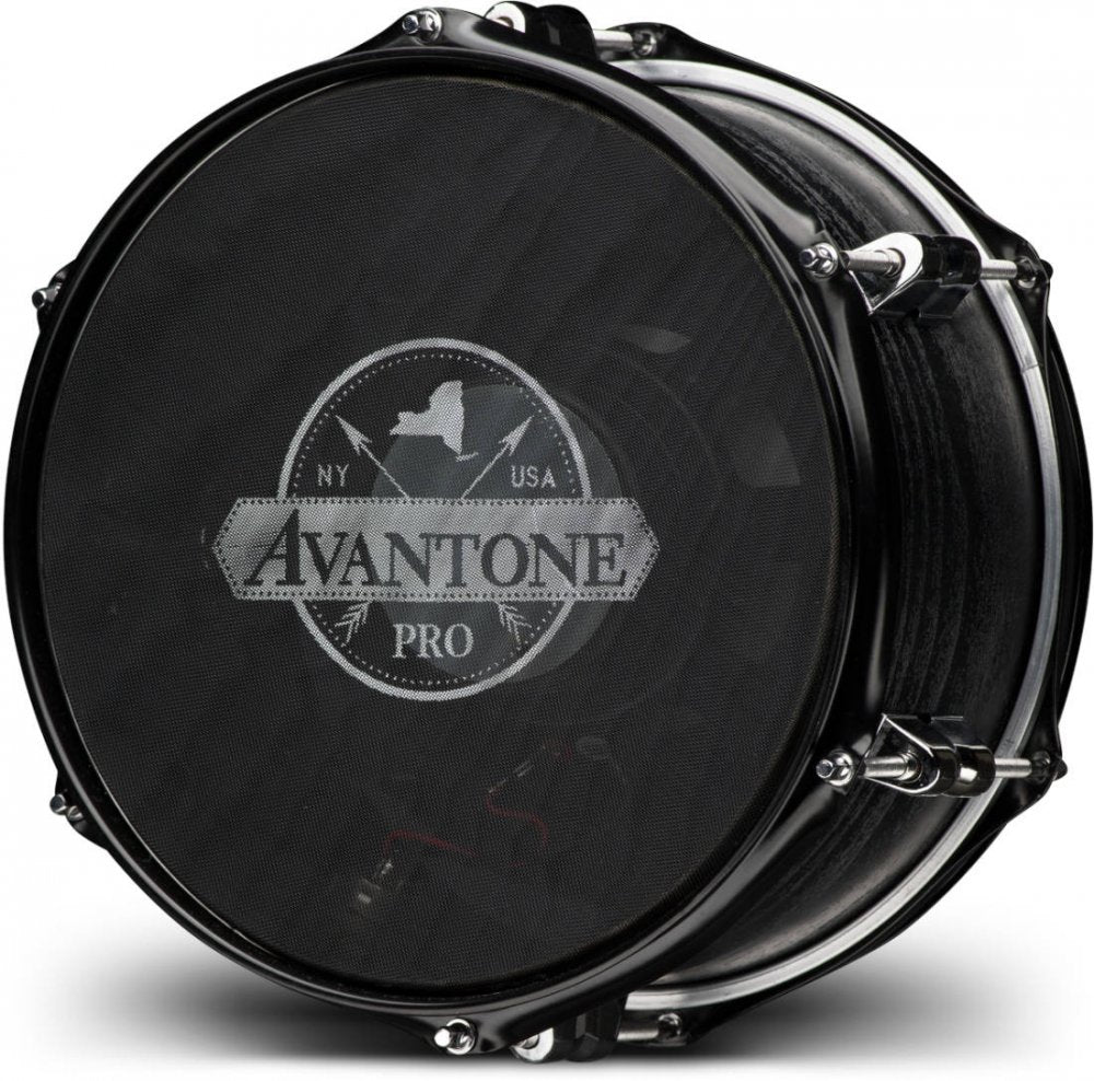 Black drum with Avantone Pro logo on the drumhead and metal tuning hardware.