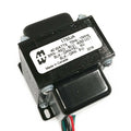 Black metal electrical transformer with label and colored wire leads including brown, red, blue, black, green, and yellow.