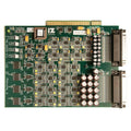 Green printed circuit board with multiple components, edge card connector, and two D-sub connectors.