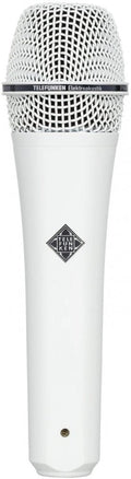 White handheld microphone with metal mesh grille and TELEFUNKEN logo on the body.
