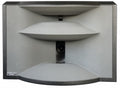 Front view of a grey studio monitor speaker with a central horn design and a small visible driver.