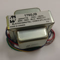Silver Hammond 1760JB transformer with colored wires and label showing electrical specifications.