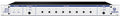 White audio equipment rack unit labeled SR-28 with input selector, output level knobs, and power indicators.