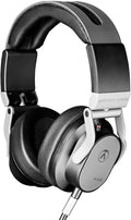 Black and silver AUSTRIAN AUDIO Hi-X50 over-ear wired headphones with padded ear cups and headband.