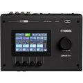 Front view of a black audio interface with touchscreen, multiple control knobs, and Yamaha branding.