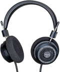 Black over-ear wired headphones with foam ear pads and metal headband frame, labeled The Prestige Series SR125x Grado Labs.