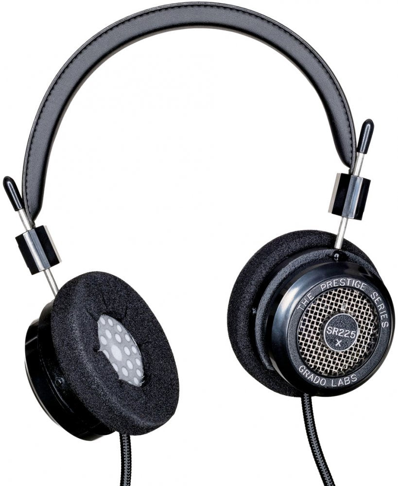 Black over-ear wired headphones with foam ear pads and metal mesh on the ear cups.