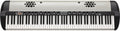 Top view of a Korg keyboard synthesizer with black and white keys and multiple control knobs and buttons.