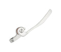 Polished silver metal handle assembly with a circular joint and a red washer visible inside the joint.