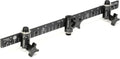 Black metal measurement bar with three adjustable clamp mounts featuring knobs and measurement markings.