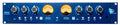 Blue 2-channel audio compressor panel with knobs, VU meters, and push buttons from API Select series.