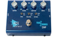 Blue guitar effects pedal with knobs for output, blend, sustain, and input and toggle switches for type, release, and attack.