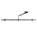 Long metal bar with measurement markings and a mounted microphone suspension arm component