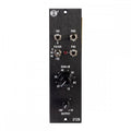 Black audio preamp panel with toggle switches and rotary knobs labeled with gain and output controls.