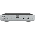 Front view of a silver SPL Phonitor se headphone amplifier with volume knob, toggle switches, and headphone jack.