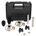 Two small condenser microphones with accessories and a black carrying case labeled Warm Audio.