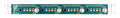 Front view of four-channel green audio preamp with gain knobs, pad, phantom power, and HPF switches and 1/4 inch inputs.