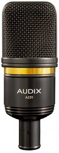 Black and gold microphone with metal mesh grille and AUDIX A231 label on body